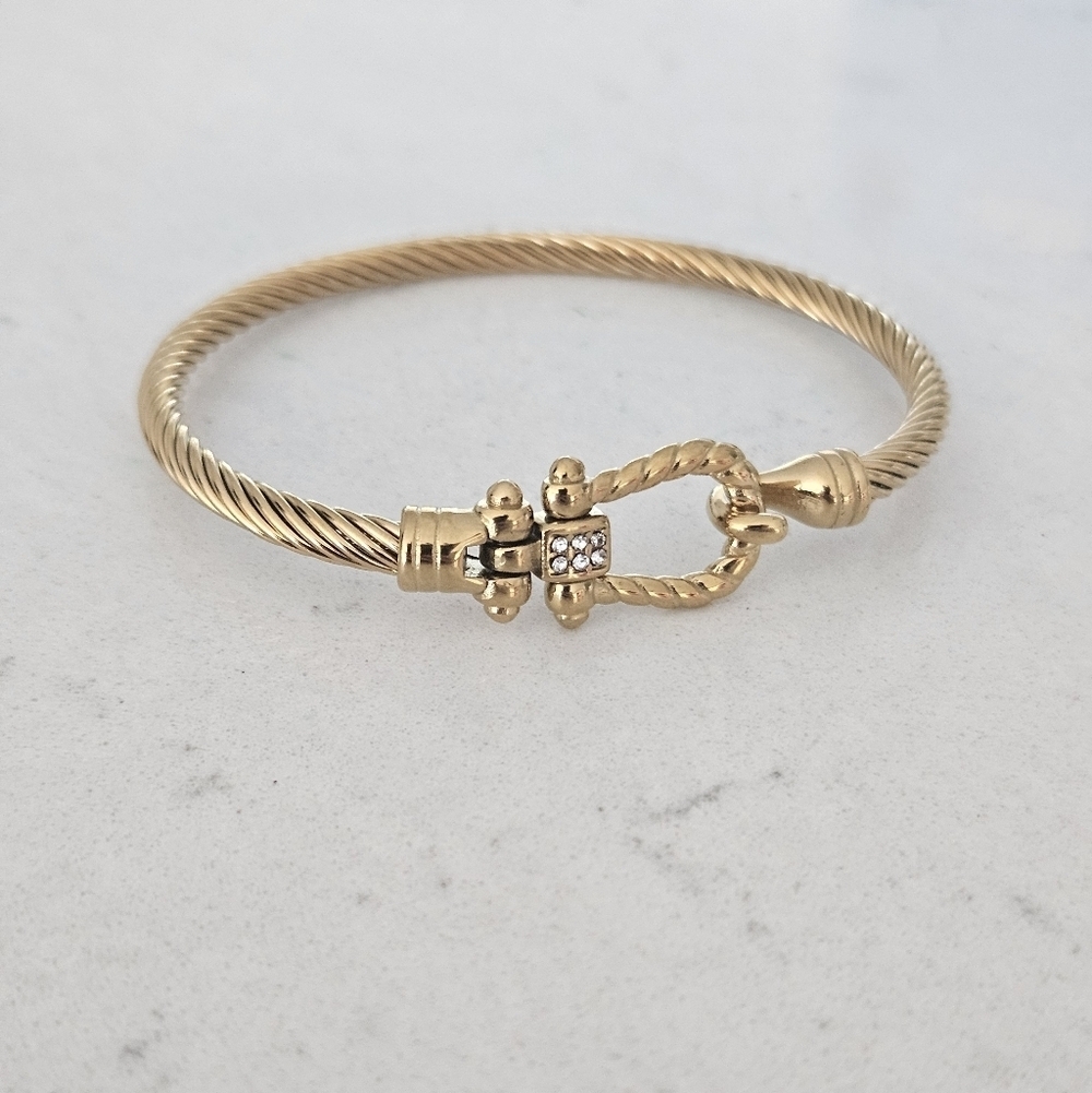 NEW 18KGP Stainless Steel Horseshoe Hook Cable Bangle
